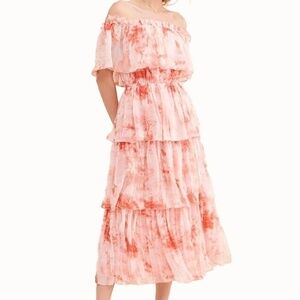 La Ven | New Tie-Dye Off Shoulder Tiered Midi Dress Size Small